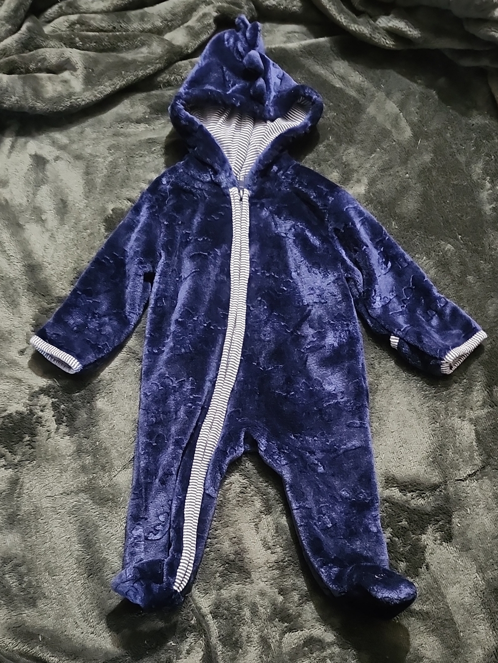 Cozy Navy Plush Hooded Baby Footie